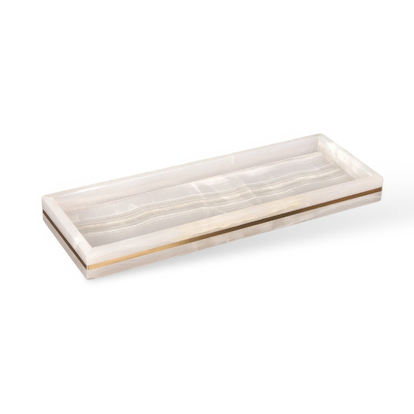 Luxe Witte Marmeren Badkamer Set met Gouden Accenten voor Elegante Organisatie-Bathroom Accessories-DeWoonVallei-Dienblad C - 33 cm L x 12 cm W-DeWoonVallei
