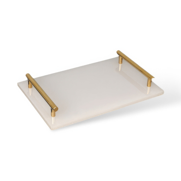 Luxe Witte Marmeren Badkamer Set met Gouden Accenten voor Elegante Organisatie-Bathroom Accessories-DeWoonVallei-Dienblad D - 30 cm L x 20 cm W-DeWoonVallei