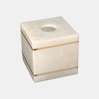 Luxe Witte Marmeren Badkamer Set met Gouden Accenten voor Elegante Organisatie-Bathroom Accessories-DeWoonVallei-Tissuebox (vierkant) - 14 L x 14 W x 14 cm H-DeWoonVallei