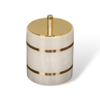 Luxe Witte Marmeren Badkamer Set met Gouden Accenten voor Elegante Organisatie-Bathroom Accessories-DeWoonVallei-Wattenstaafjesdoos (rond)) - 8 cm L x 9 cm H-DeWoonVallei