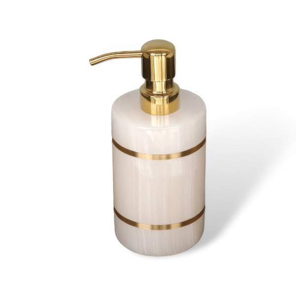 Luxe Witte Marmeren Badkamer Set met Gouden Accenten voor Elegante Organisatie-Bathroom Accessories-DeWoonVallei-Zeeppompje (rond) - 8 cm W x 12 cm H-DeWoonVallei