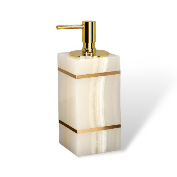 Luxe Witte Marmeren Badkamer Set met Gouden Accenten voor Elegante Organisatie-Bathroom Accessories-DeWoonVallei-Zeeppompje (vierkant) - 7 cm L x 8 cm W x 14 cm H-DeWoonVallei