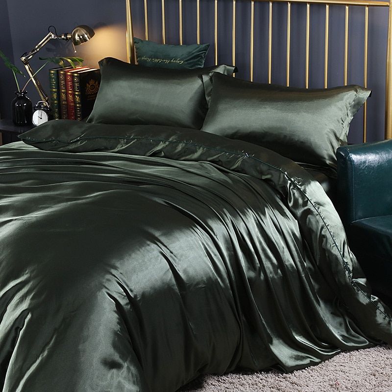 Luxe Zijde Dekbedovertrekset – Natuurlijke Zijde voor Zijdezacht Comfort en Tijdloze Slaapervaring-Duvet Cover-DeWoonVallei-Smaragdgroen-150cm hoeslaken + Dekbed 200x 230cm + 2x kussensloop-DeWoonVallei