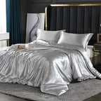 Luxe Zijde Dekbedovertrekset – Natuurlijke Zijde voor Zijdezacht Comfort en Tijdloze Slaapervaring-Duvet Cover-DeWoonVallei-Zilver-150cm hoeslaken + Dekbed 200x 230cm + 2x kussensloop-DeWoonVallei