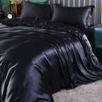 Luxe Zijde Dekbedovertrekset – Natuurlijke Zijde voor Zijdezacht Comfort en Tijdloze Slaapervaring-Duvet Cover-DeWoonVallei-Zwart-150cm hoeslaken + Dekbed 200x 230cm + 2x kussensloop-DeWoonVallei