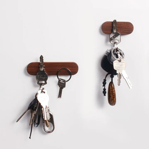Magnetische Houten Sleutelhanger Modern Ovaal Ontwerp Sterke Houding-Home Organizer-DeWoonVallei-Zwarte Walnoot-Klein 8 x 3 x 1 cm-DeWoonVallei