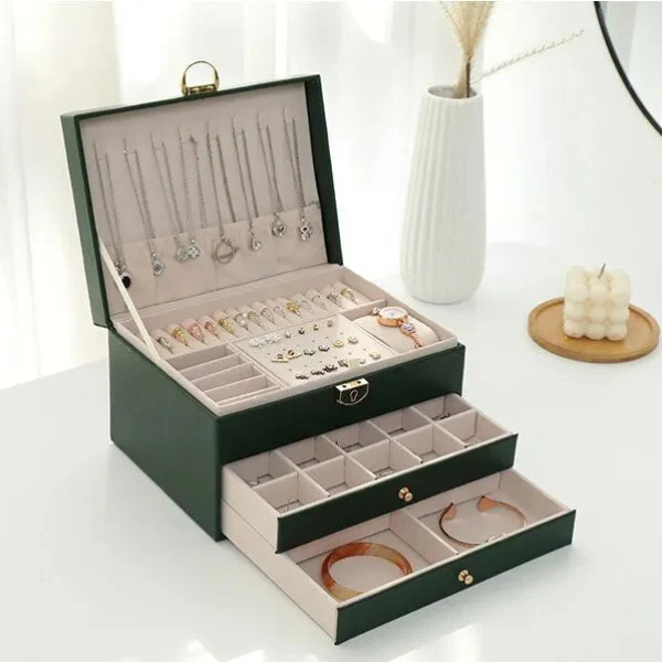 Meerdere Lagen Lederen Sieradendoos Stijlvolle Georganiseerde Opbergruimte-Multilayer Leather Jewellery Box-DeWoonVallei-DeWoonVallei