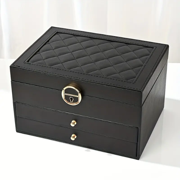Meerdere Lagen Lederen Sieradendoos Stijlvolle Georganiseerde Opbergruimte-Multilayer Leather Jewellery Box-DeWoonVallei-Zwart-DeWoonVallei