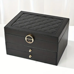 Meerdere Lagen Lederen Sieradendoos Stijlvolle Georganiseerde Opbergruimte-Multilayer Leather Jewellery Box-DeWoonVallei-Zwart-DeWoonVallei