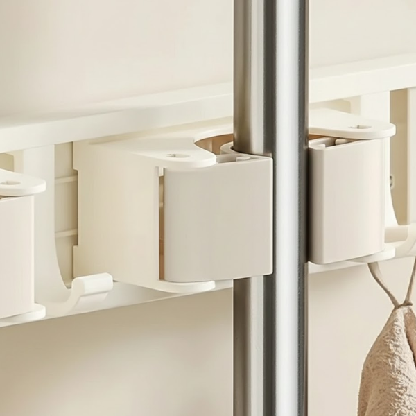 Metalen Wandbezemhouder Met 3 Haken En 2 Clips Ruimtebesparend-Hooks-DeWoonVallei-DeWoonVallei