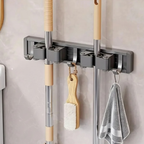 Metalen Wandbezemhouder Met 3 Haken En 2 Clips Ruimtebesparend-Hooks-DeWoonVallei-Zwart-DeWoonVallei