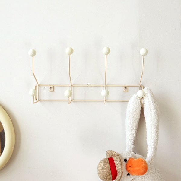 Metalen Wandhaak Rek Mid Century Stijl Functionele Huisopslag-Hooks-DeWoonVallei-Wit-4 Haaks-DeWoonVallei