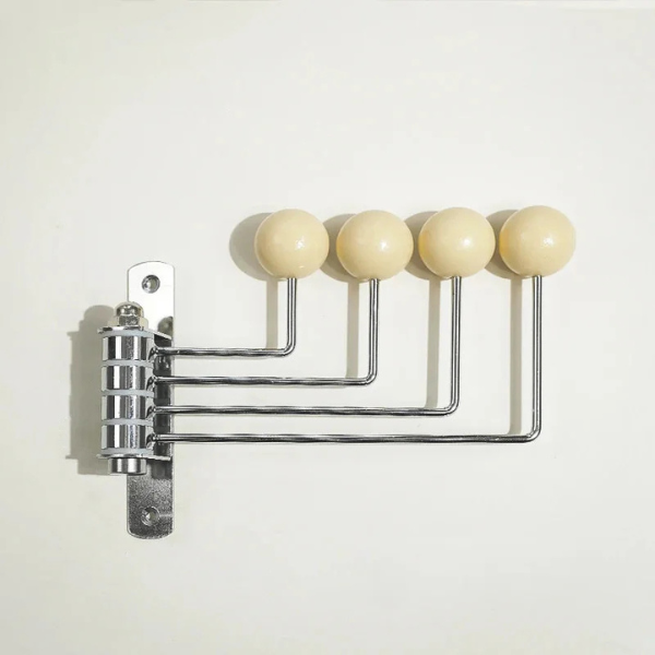 Midcentury Wandhaakrek Stijlvol Ontwerp met Ronde Knoppen voor Eenvoudige Organisatie-Hooks-DeWoonVallei-4 Haken-Wit-DeWoonVallei