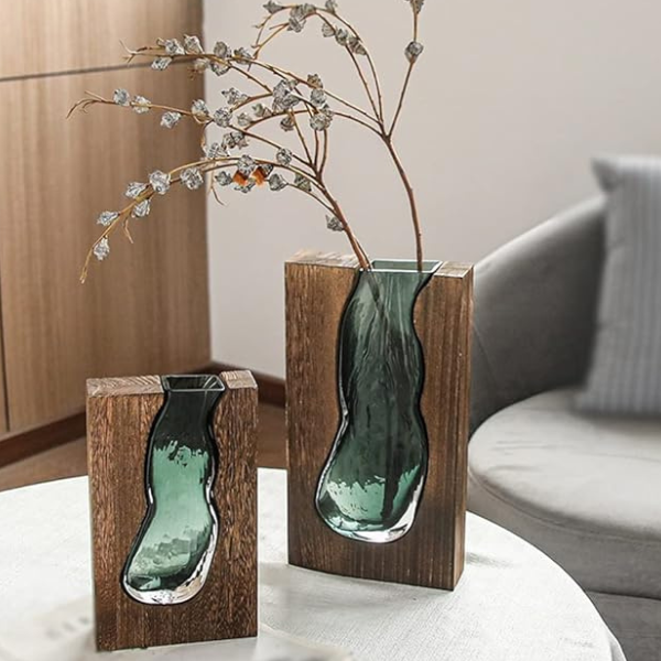 Minimalistische Houten en Glazen Vaas Elegante Natuurlijke Decoratie voor Woonruimtes-Vases-DeWoonVallei-DeWoonVallei