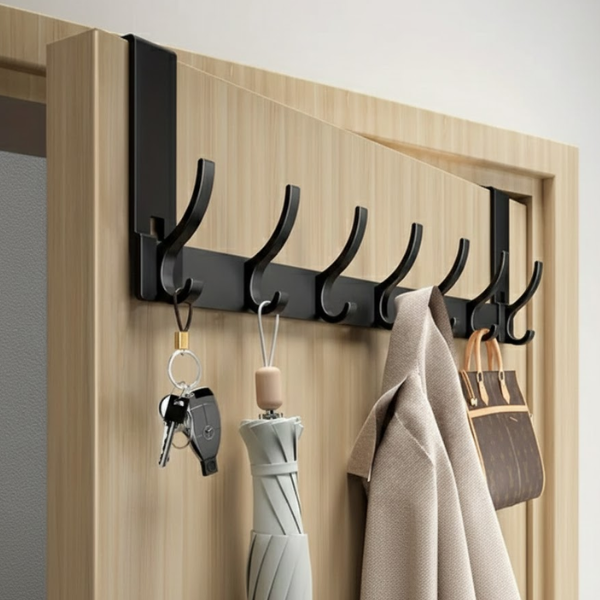 Minimalistische Over-De-Deur Haak voor Slimme Opbergruimte-Hooks-DeWoonVallei-Zwart-7 Haken-DeWoonVallei