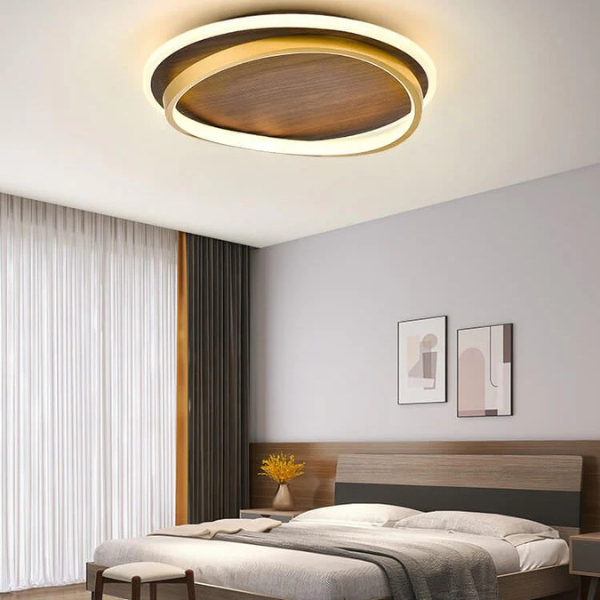 Minimalistische Ronde LED Plafondlamp in Walnoot Modern Stijl met Verstelbare Sfeer-Flush Mount Lighting-DeWoonVallei-DeWoonVallei