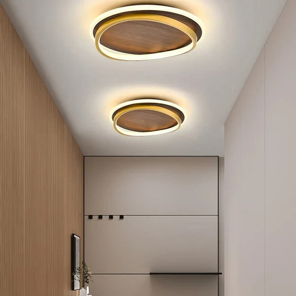 Minimalistische Ronde LED Plafondlamp in Walnoot Modern Stijl met Verstelbare Sfeer-Flush Mount Lighting-DeWoonVallei-DeWoonVallei