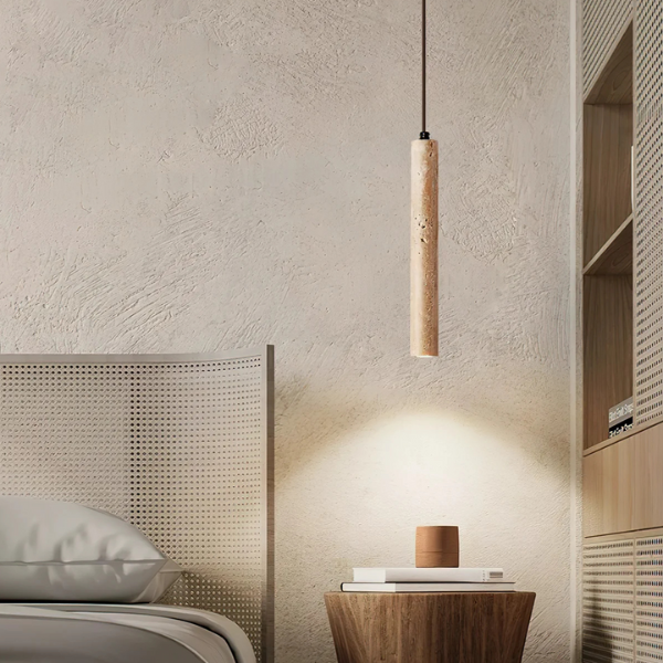 Minimalistische Travertin Hanglamp Natuursteen Design voor Warme Japandi Sfeer-Hanging Lamp-DeWoonVallei-DeWoonVallei