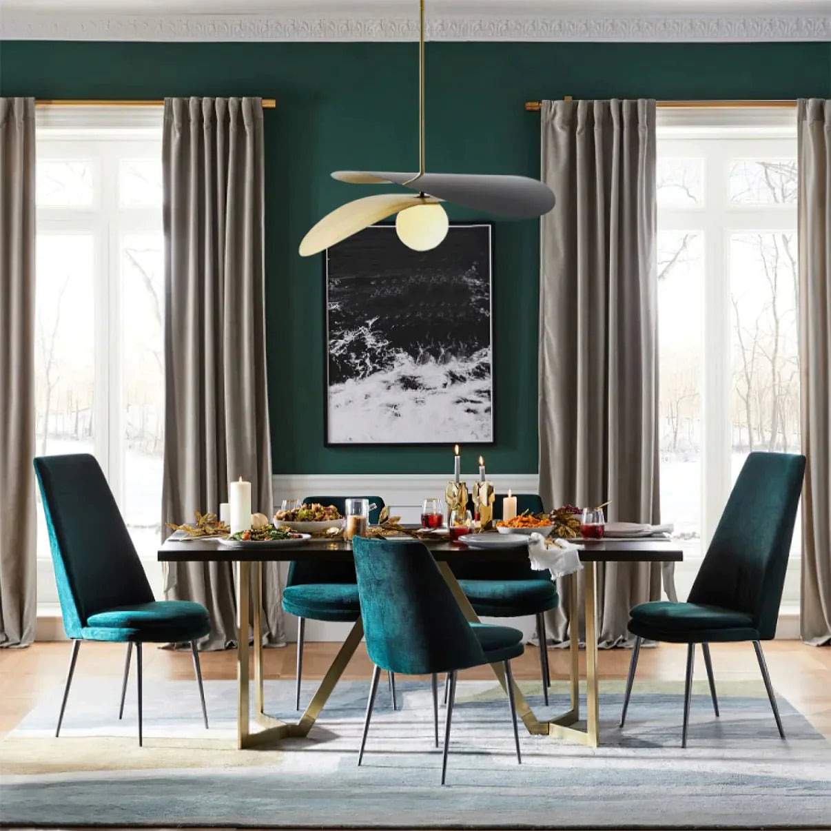 Moderne Hanglamp met Glazen Kap – Goud & Zwart Ontwerp voor Eetkamer en Woonruimte-Lamp-DeWoonVallei-DeWoonVallei