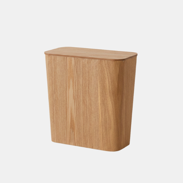 Moderne Houten Prullenbak met Deksel Stijlvol, Functioneel & Decoratief-Trash Bins & Waste Solutions-DeWoonVallei-Met Deksel-Natuurlijk Hout-DeWoonVallei