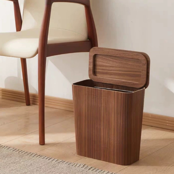 Moderne Houten Prullenbak met Deksel Stijlvol, Functioneel & Decoratief-Trash Bins & Waste Solutions-DeWoonVallei-Met Deksel-Notenhout-DeWoonVallei