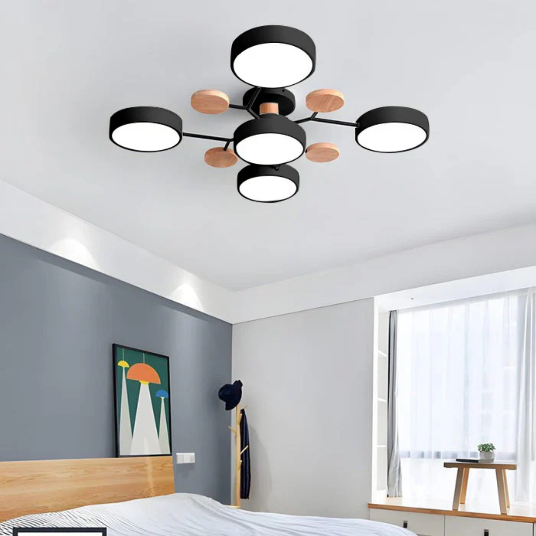 Moderne Ronde LED Plafondlamp met Meerkleurige Verlichting en Stijlvol Design-DeWoonVallei-Zwart-5 Koppen (79 x 14cm)-DeWoonVallei