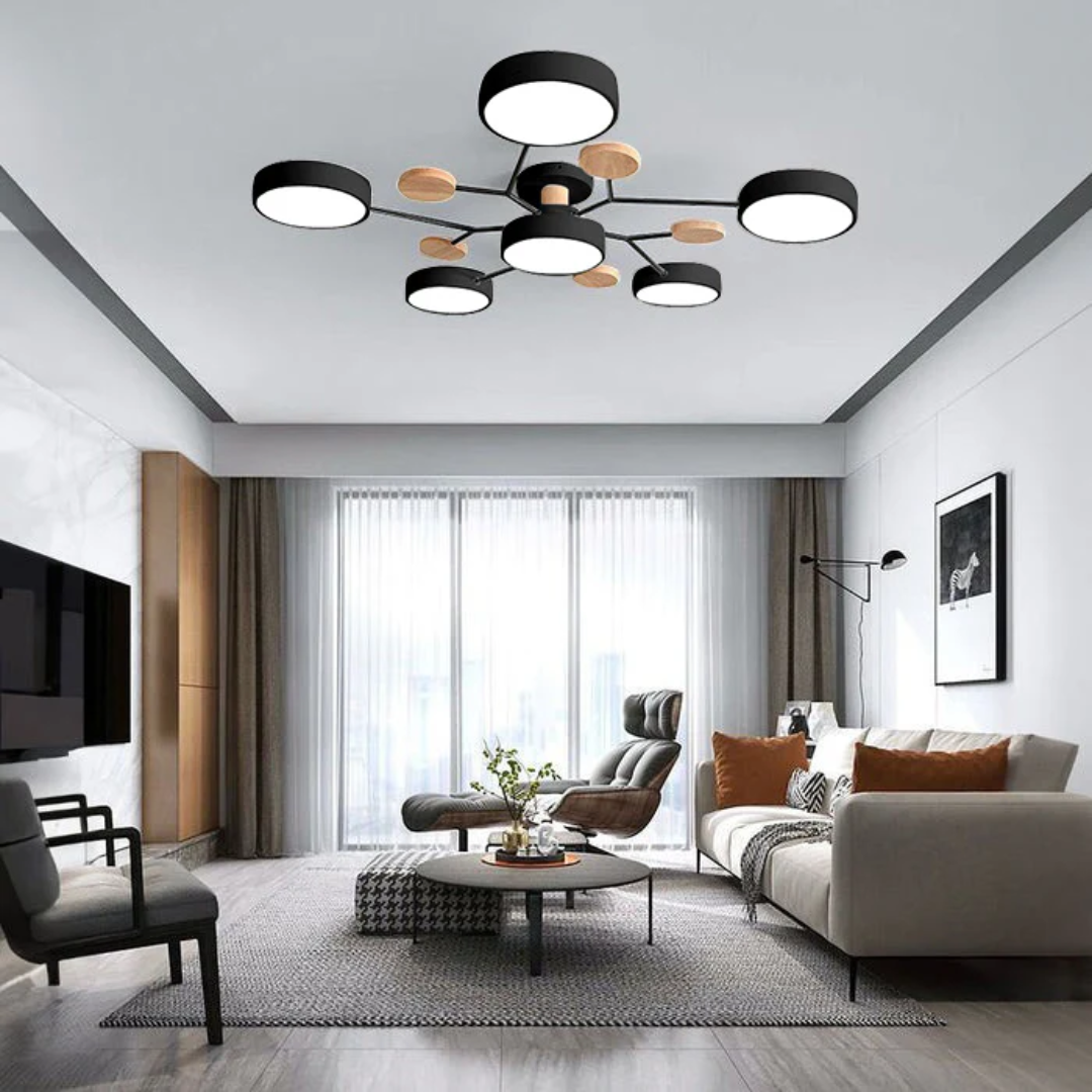 Moderne Ronde LED Plafondlamp met Meerkleurige Verlichting en Stijlvol Design-DeWoonVallei-Zwart-6 Koppen (80 x 17cm)-DeWoonVallei