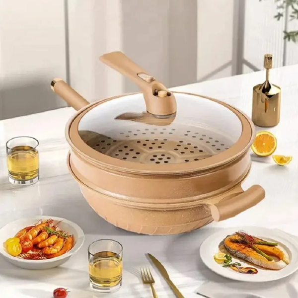Multifunctionele Wok Met Stoommand Voor Snel En Gezond Koken-Kitchenware-DeWoonVallei-DeWoonVallei