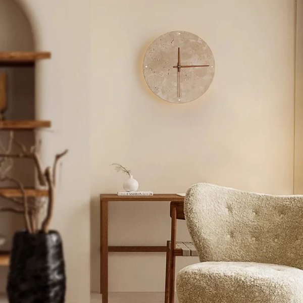 Muurklok Lamp van Natuursteen Stijlvol met Warm LED Licht-Wall Clock-DeWoonVallei-DeWoonVallei