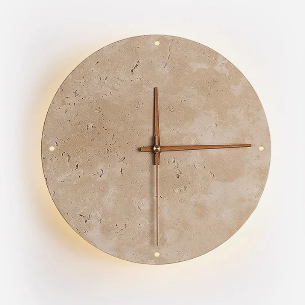 Muurklok Lamp van Natuursteen Stijlvol met Warm LED Licht-Wall Clock-DeWoonVallei-DeWoonVallei