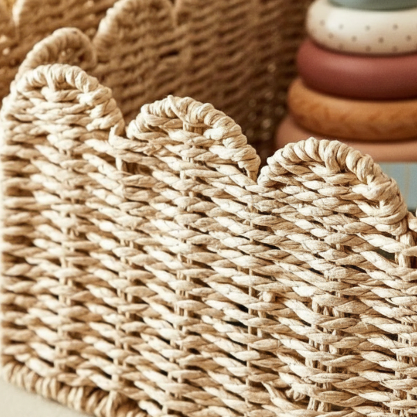 Natuurlijke Wicker Opbergmand met Golvende Randen voor Stijlvolle Organisatie in Huis-Storage & Organisation-DeWoonVallei-DeWoonVallei