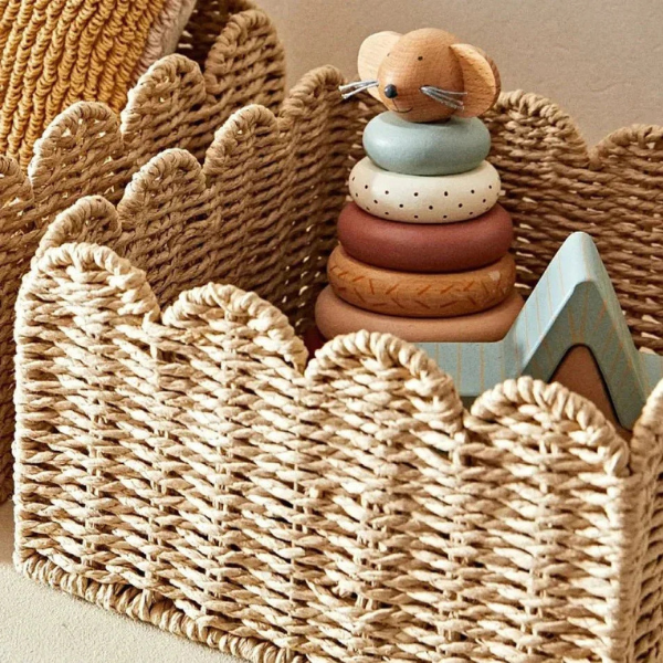 Natuurlijke Wicker Opbergmand met Golvende Randen voor Stijlvolle Organisatie in Huis-Storage & Organisation-DeWoonVallei-DeWoonVallei