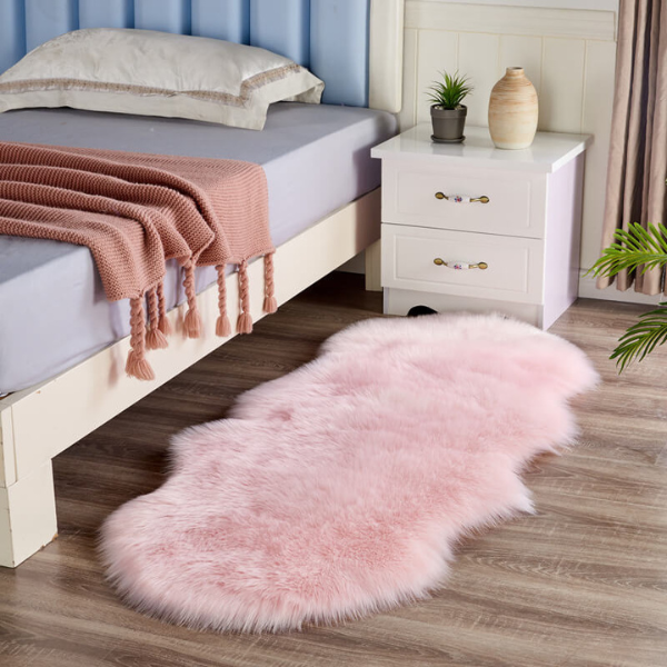 Nep Bont Schapenvacht Vloerkleed Zacht Pluche Antislip Gezellig-Bath Mats & Rugs-DeWoonVallei-60×120 cm-Roze-DeWoonVallei