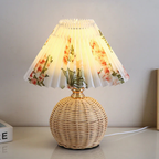 Noordse Rattan Geplooide Stoffen LED Tafellamp USB-Aangedreven Zacht Sfeerverlichting-Table Lamps-DeWoonVallei-Warm Licht (Vaste helderheid)-Bloem-DeWoonVallei
