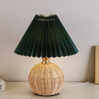 Noordse Rattan Geplooide Stoffen LED Tafellamp USB-Aangedreven Zacht Sfeerverlichting-Table Lamps-DeWoonVallei-Warm Licht (Vaste helderheid)-Groen-DeWoonVallei