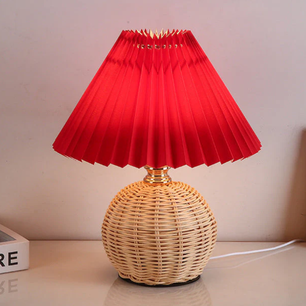 Noordse Rattan Geplooide Stoffen LED Tafellamp USB-Aangedreven Zacht Sfeerverlichting-Table Lamps-DeWoonVallei-Warm Licht (Vaste helderheid)-Rood-DeWoonVallei
