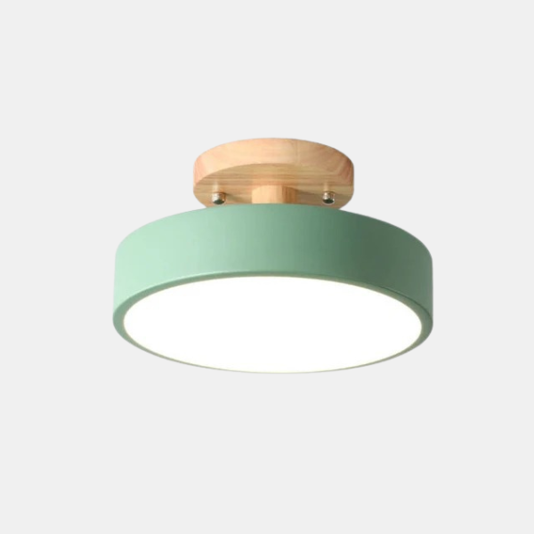 Noordse Ronde LED Plafondlamp met Natuurlijke Houten Accent-Semi-Flush Mount Lighting-DeWoonVallei-DeWoonVallei
