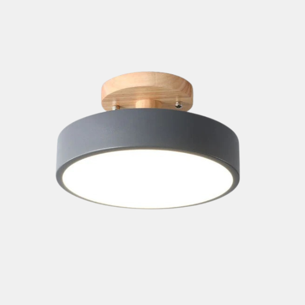 Noordse Ronde LED Plafondlamp met Natuurlijke Houten Accent-Semi-Flush Mount Lighting-DeWoonVallei-DeWoonVallei