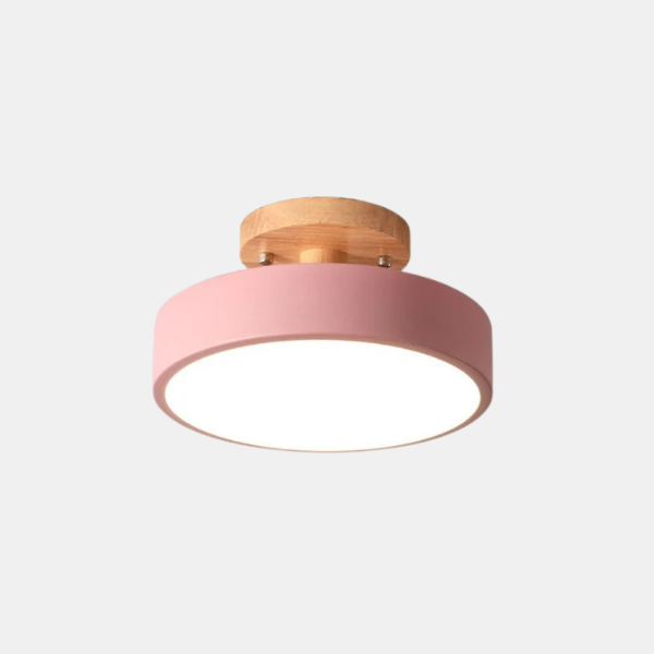 Noordse Ronde LED Plafondlamp met Natuurlijke Houten Accent-Semi-Flush Mount Lighting-DeWoonVallei-DeWoonVallei