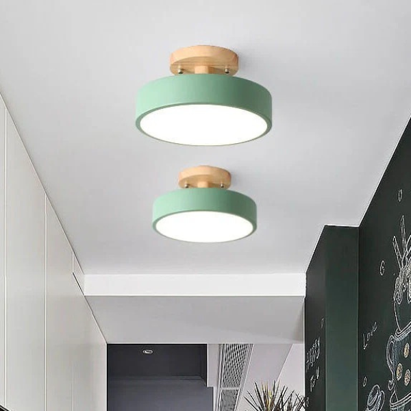 Noordse Ronde LED Plafondlamp met Natuurlijke Houten Accent-Semi-Flush Mount Lighting-DeWoonVallei-DeWoonVallei