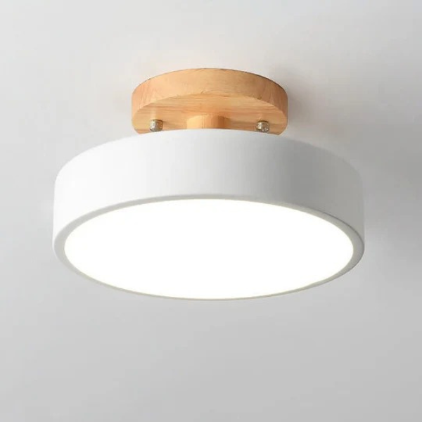 Noordse Ronde LED Plafondlamp met Natuurlijke Houten Accent-Semi-Flush Mount Lighting-DeWoonVallei-DeWoonVallei
