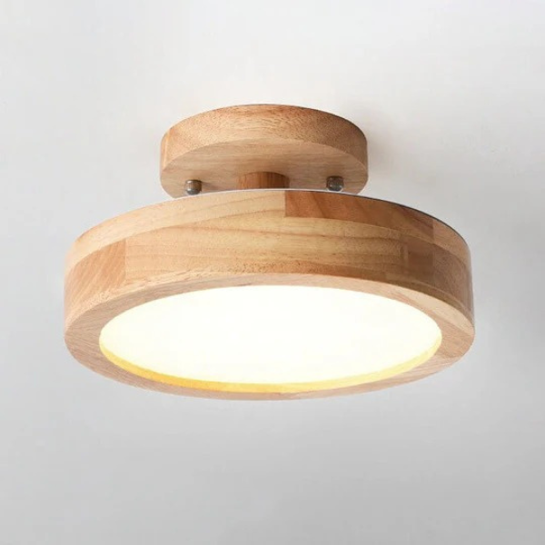 Noordse Ronde LED Plafondlamp met Natuurlijke Houten Accent-Semi-Flush Mount Lighting-DeWoonVallei-DeWoonVallei