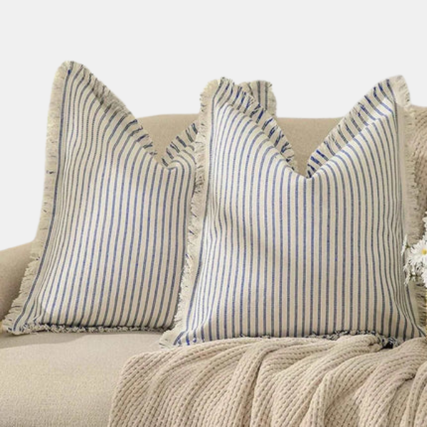 Nordic Gestreepte Katoenen Kussenhoes Zachte Textuur voor Gezellig Wonen-Cushions-DeWoonVallei-DeWoonVallei