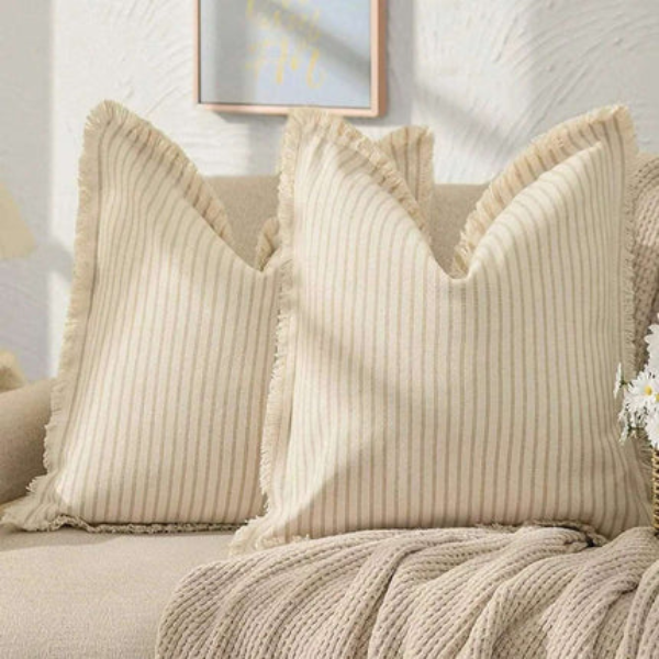 Nordic Gestreepte Katoenen Kussenhoes Zachte Textuur voor Gezellig Wonen-Cushions-DeWoonVallei-DeWoonVallei
