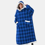 Oversized Hoodie Deken Flanellen Pullover met Zak voor Gezellige Warmte-Sleepwear-DeWoonVallei-Blaues Gitter-120 cm-DeWoonVallei