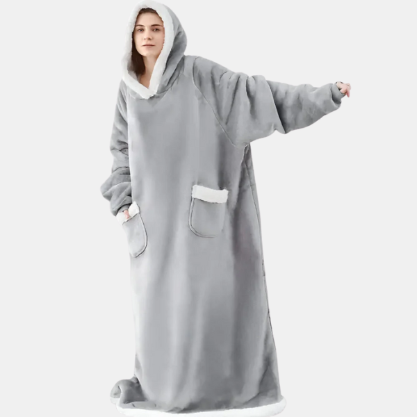Oversized Hoodie Deken Flanellen Pullover met Zak voor Gezellige Warmte-Sleepwear-DeWoonVallei-Grijs-120 cm-DeWoonVallei