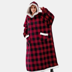 Oversized Hoodie Deken Flanellen Pullover met Zak voor Gezellige Warmte-Sleepwear-DeWoonVallei-Rood Raster-120 cm-DeWoonVallei