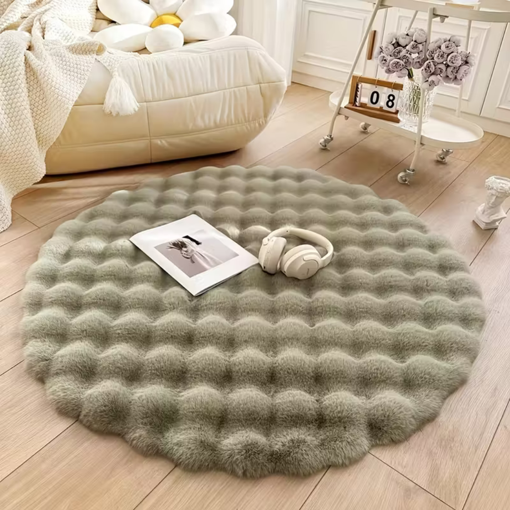 Pluche Rond Hoogpolig Vloerkleed – Zacht Scandinavisch Design in 5 Kleuren-Home & Garden-DeWoonVallei-Saliegroen-80X80CM-DeWoonVallei