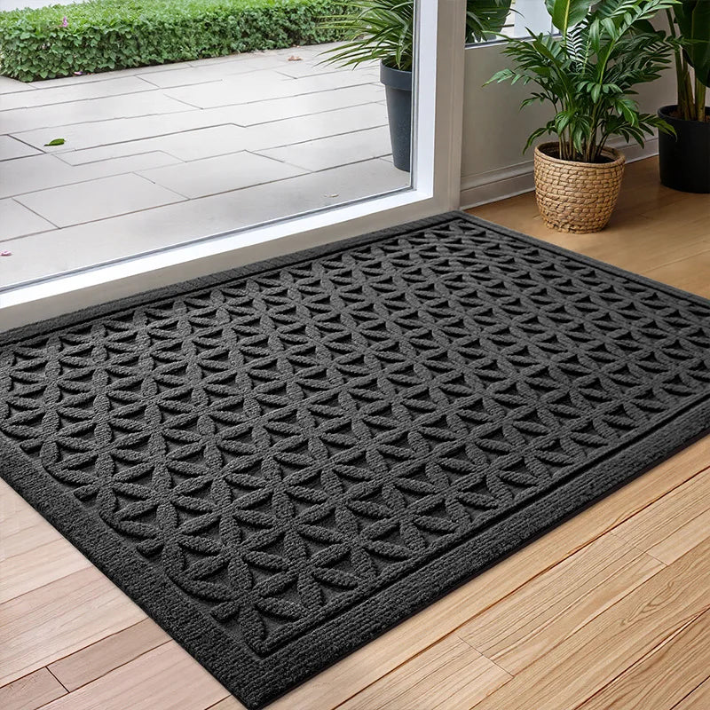 Polyester Rubber Deurmat met Antislip en Waterabsorberende Eigenschappen voor Binnen en Buiten-DeWoonVallei-Zwart-45cm x 75cm-B-DeWoonVallei