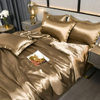 Premium Beddenset in Zijde-look met Zacht Aanvoelen voor Luxe Comfort-Bed Sheets-DeWoonVallei-Goud-150 x 200 cm-DeWoonVallei